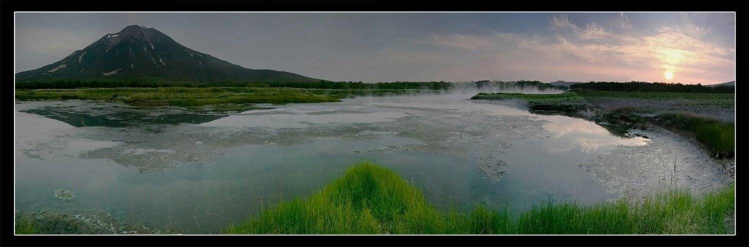 камчатка, горячая река, вулкан , закат, Денис Будьков