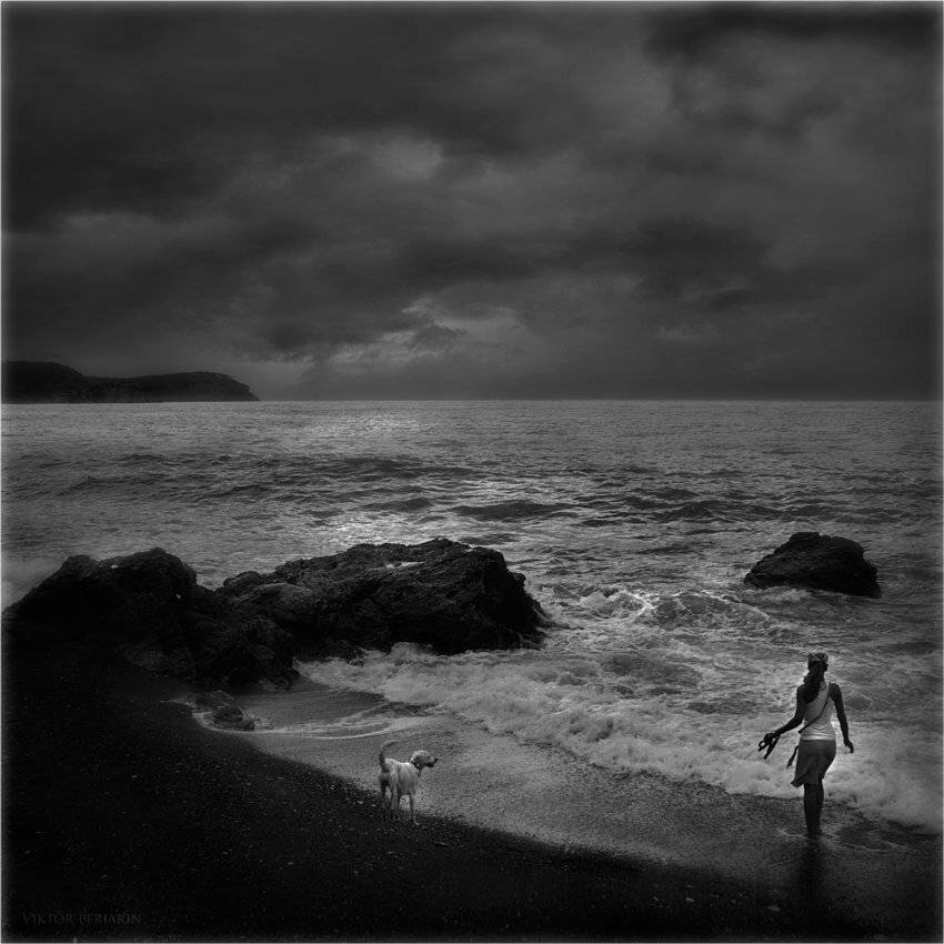 море, девушка, собака, Виктор Перякин