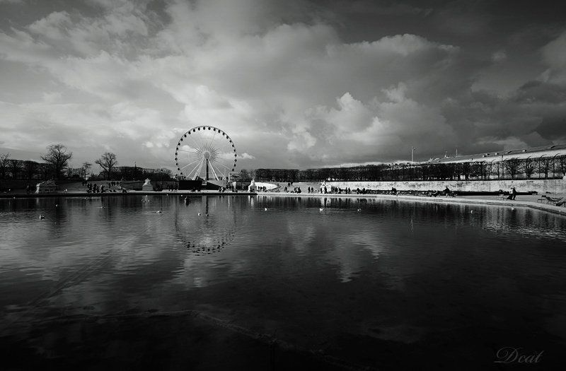 франция, париж, тюльрьи, вид, колесо, обозрения, облака Le jardin des Tuileries фото превью