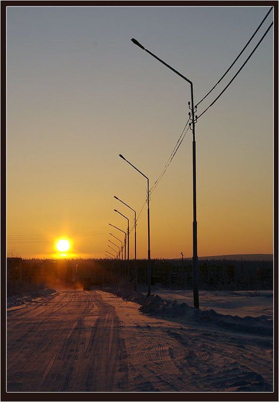 закат,зима,город Уходящее солнце фото превью
