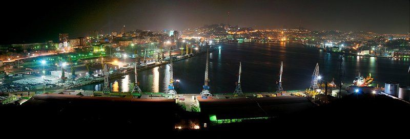 владивосток, бухта, золотой, рог, море, порт, ночь *** фото превью