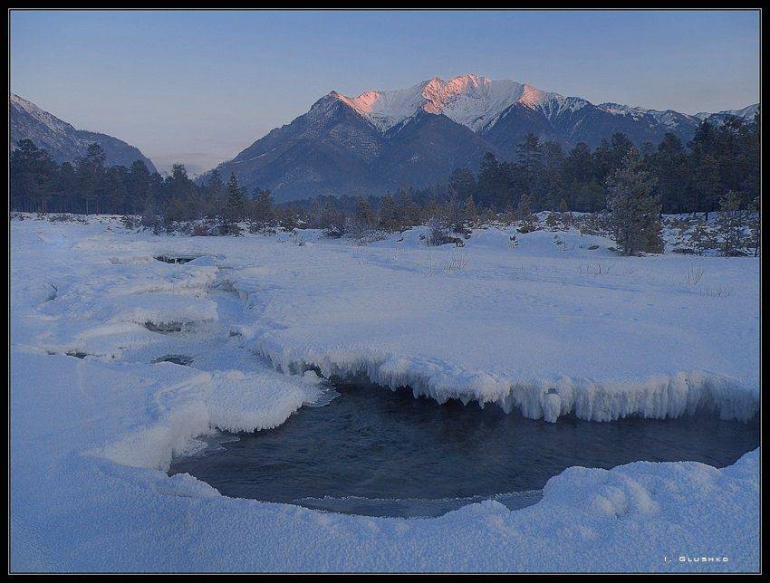 саяны, горы, река, полынья, иней, лес, бурятия, Игорь Глушко