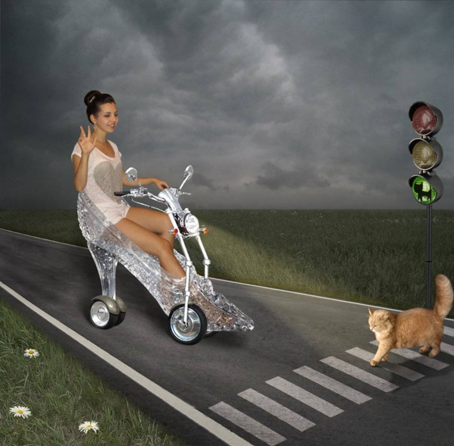 Дорога, переход, светофор, юмор,, Примета, Рыжая кошка, Хрустальная туфелька, Iridi (Ирина Кузнецова)