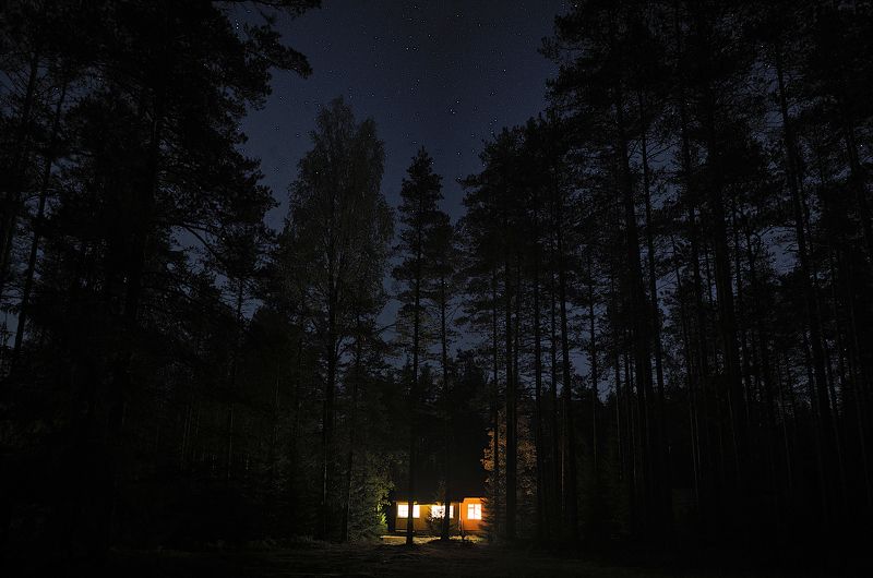 лес, ночь, карелия Домик под звёздами фото превью