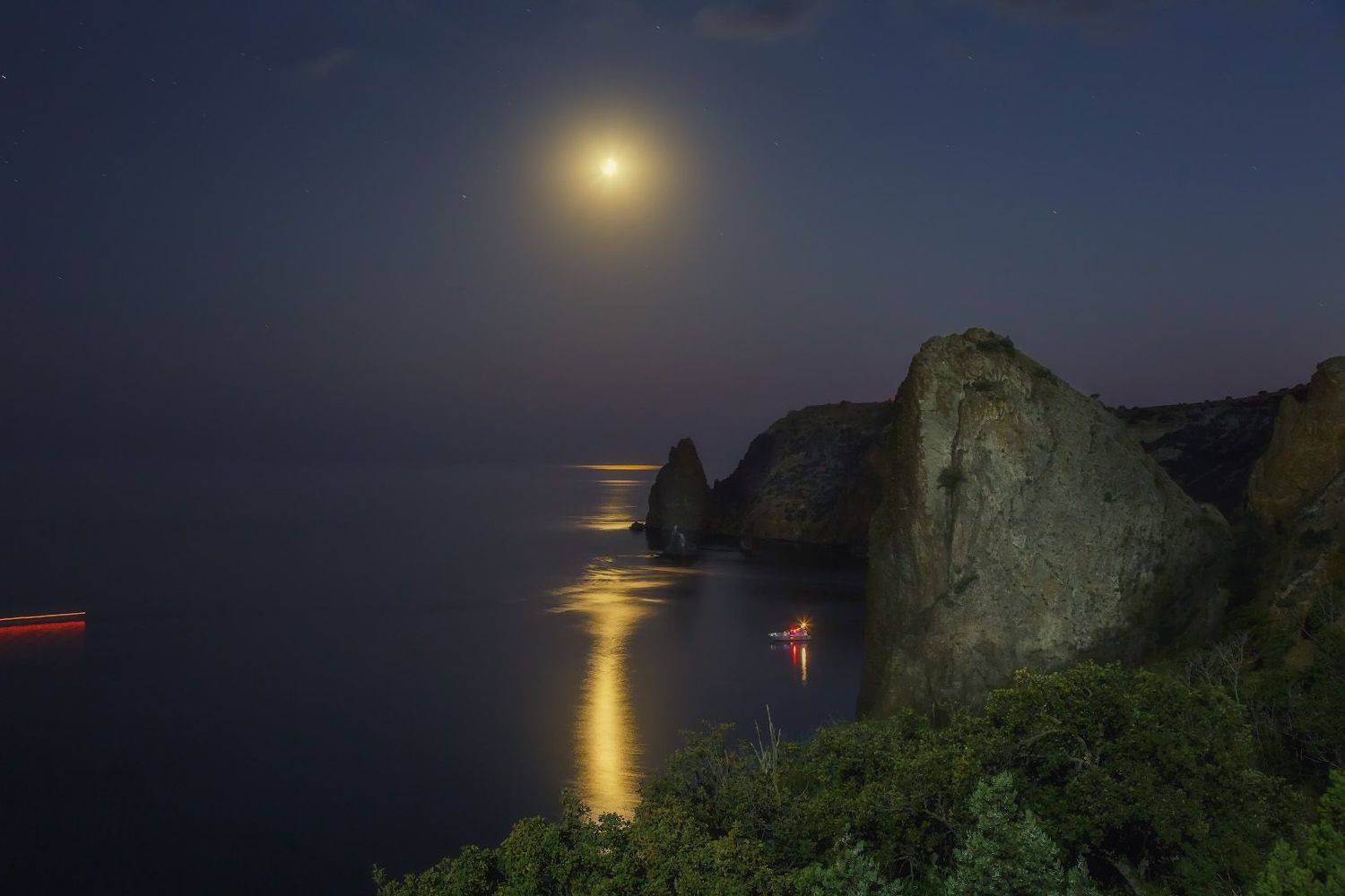 луна, вечер, море., Владимир Дубинин