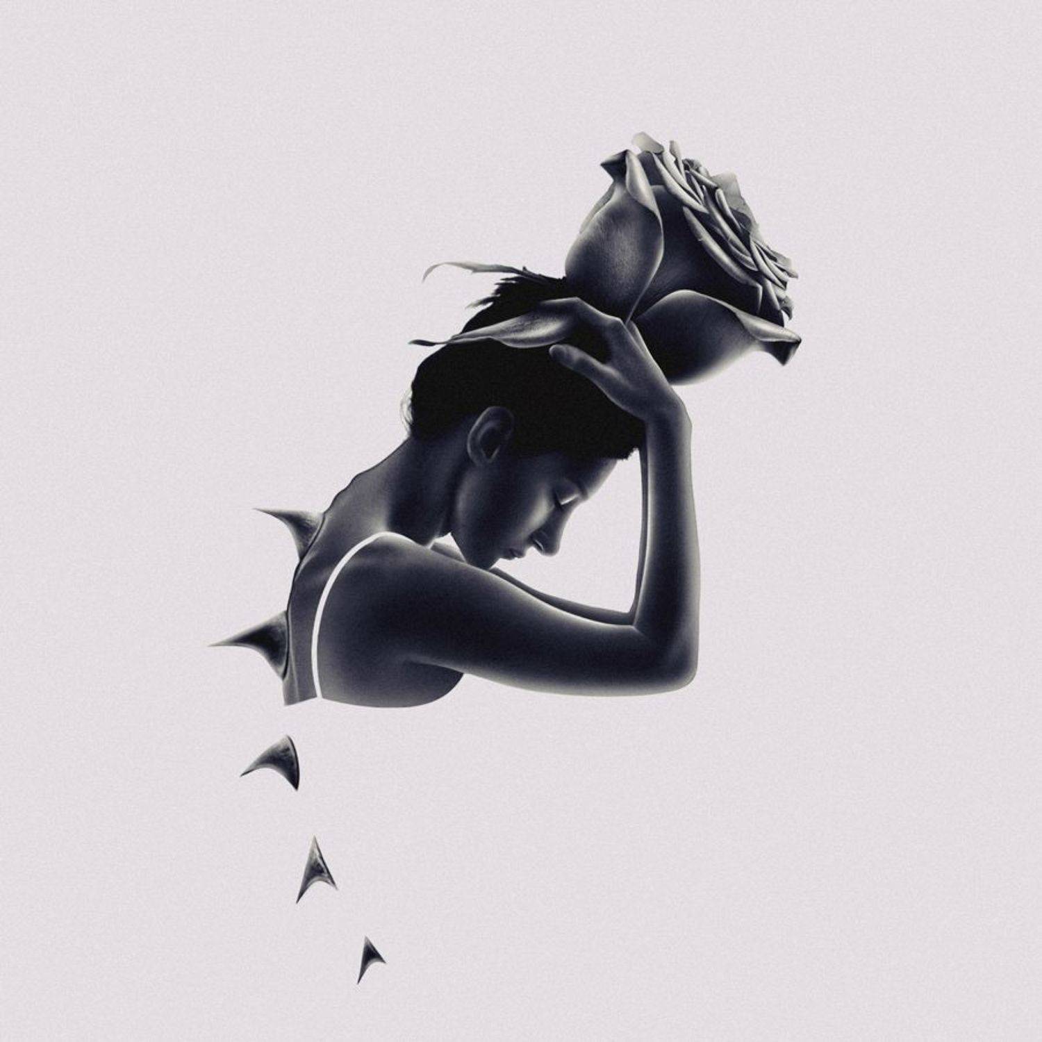 silhouette,dark,light,conceptual,art,fine art,creative edit,portrait,rose,thorns,arm,hand,surreal,minimalism, Nur Ernehir