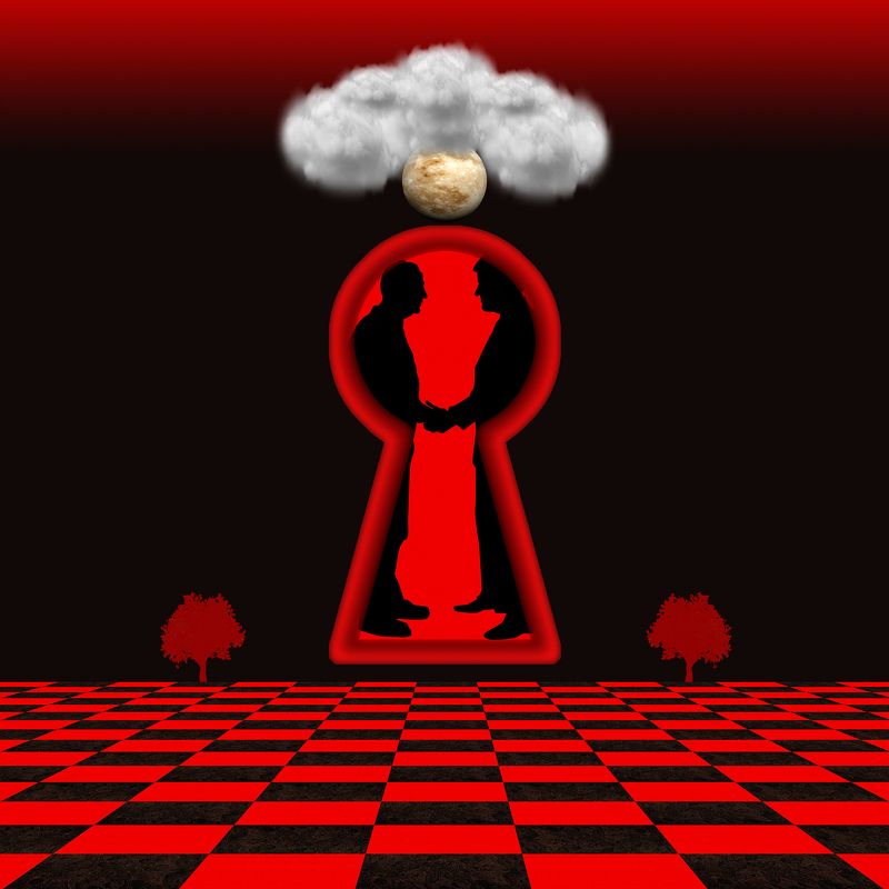 collage, color, colors, concept, conceptual, digital, digital art, photo collage, photography, red, surreal, surrealism, Deal Done at Night фото превью