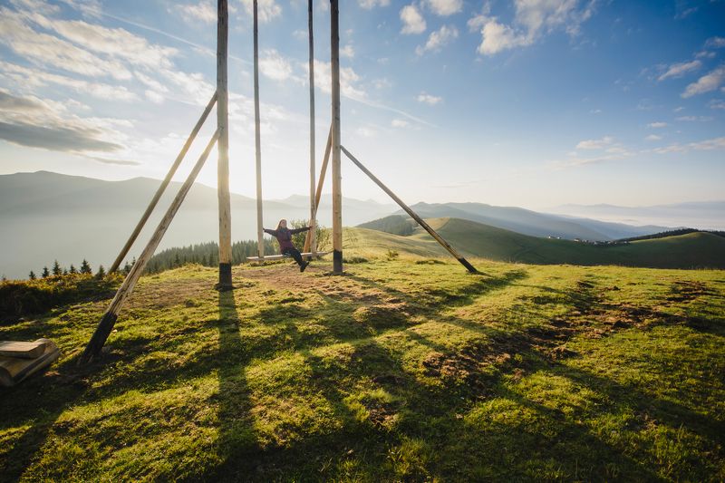 Карпаты, природа, пейзаж, Украина, горы, рассвет, утро, качели *** фото превью