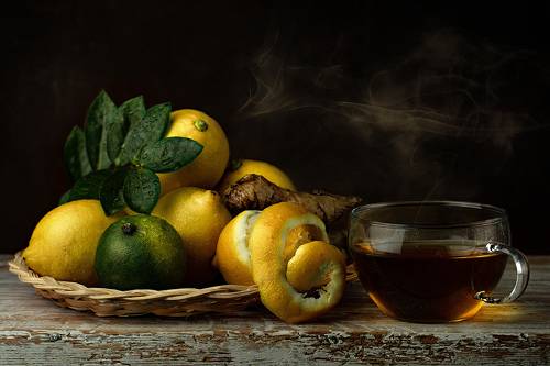 still life with green tea and lemon 2