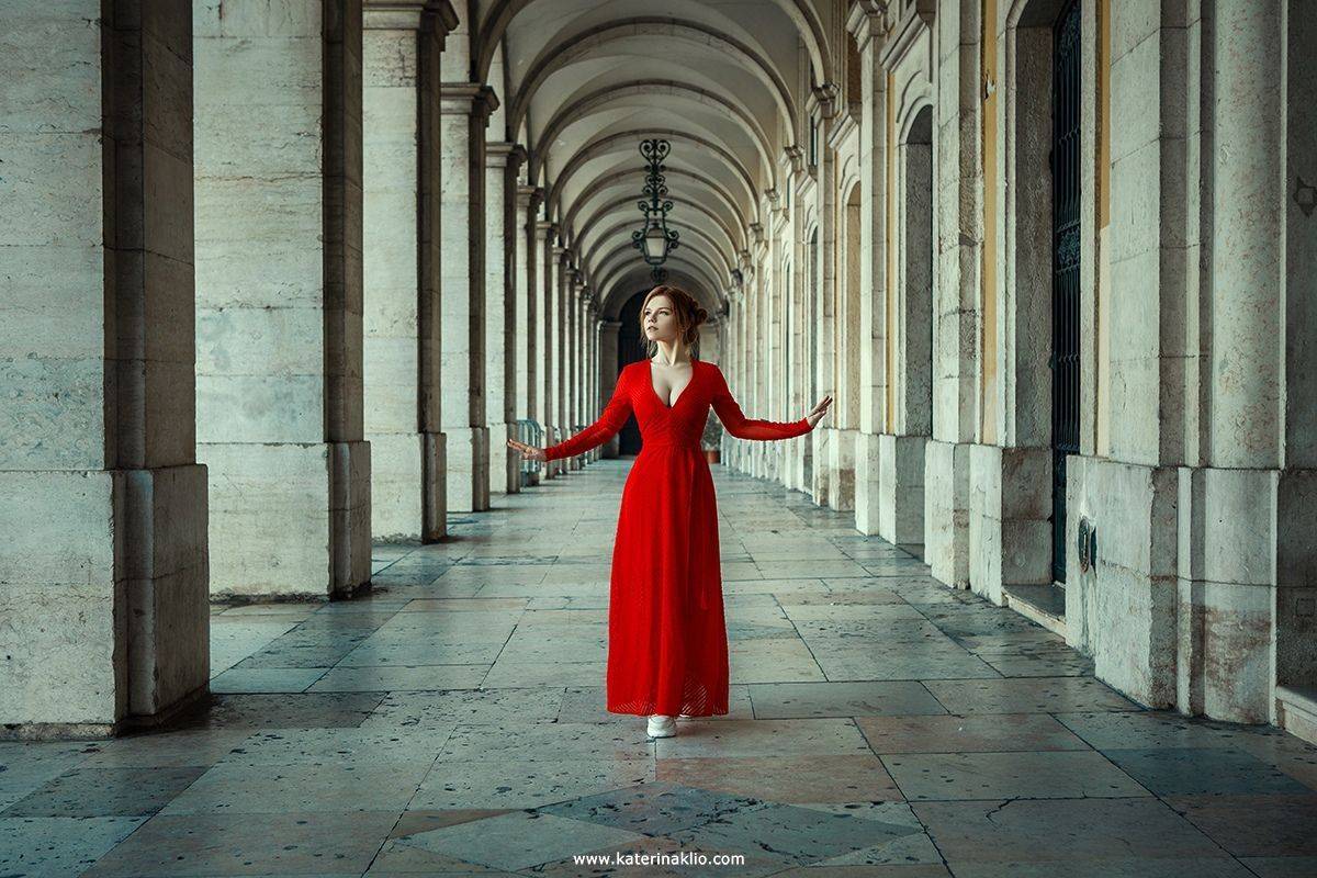 red, dress,woman, beauty, beautiful, gull, sea, ocean, wind, sun, girl, feeling, bird, Катерина Клио