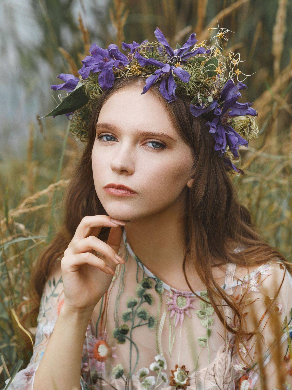 Девушка, лето, река, природа, венок, взгляд, серые глаза, Оксана Ведмеденко