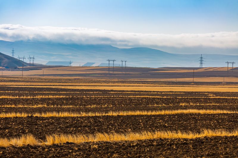 пейзаж, поле, линии, осень, горы, Азербайджан Линии полей фото превью