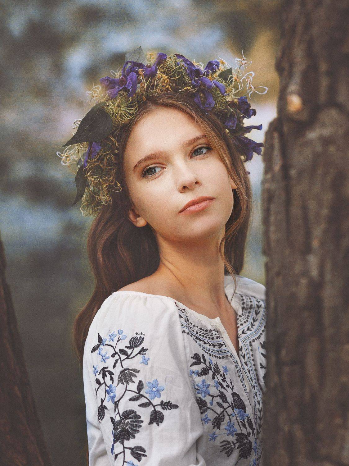 лето, река, девушка, длинные волосы, венок, мечты, взгляд, Оксана Ведмеденко