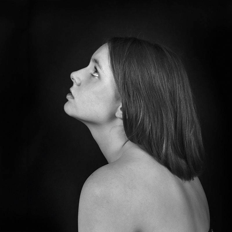 девушка, портрет, глаза, взгляд, волосы, чб, апатиты, Николай Смоляк