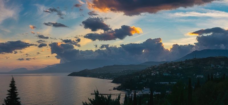 крым, черное море, осень, закат Синий час фото превью