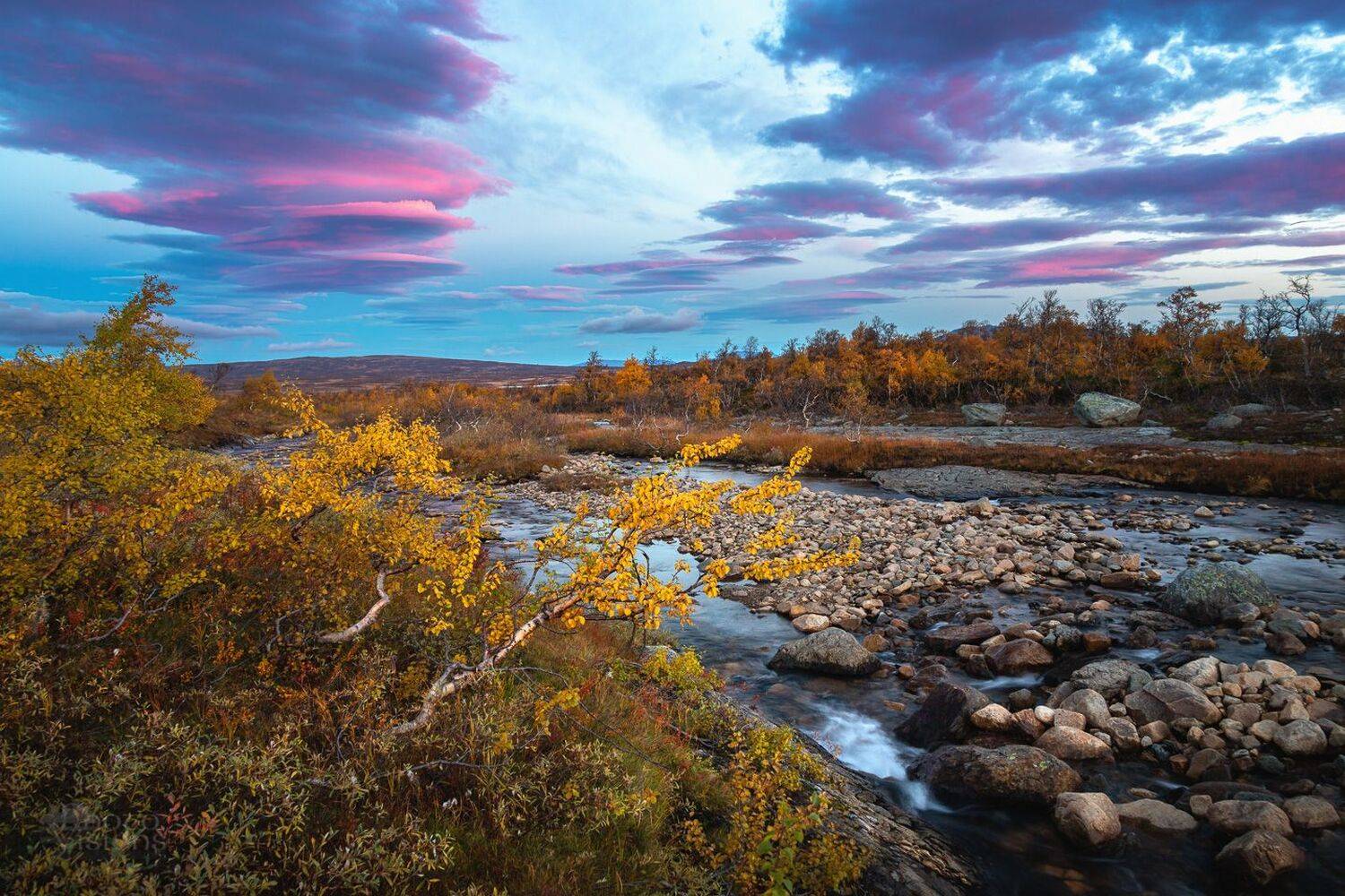 landscape,mountains,stream,sunrise,light,sky,clouds,norway,autumn,autumnal, Adrian Szatewicz