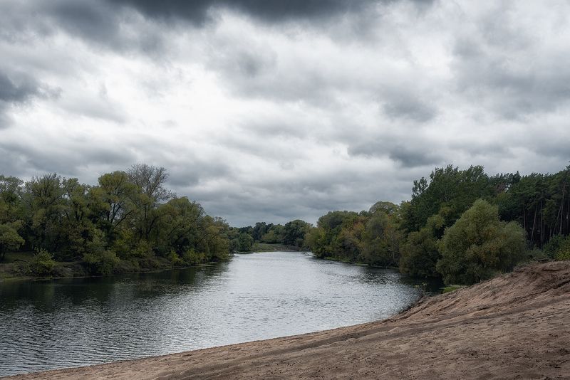 пейзаж, река, пляж, небо Река Сейм фото превью