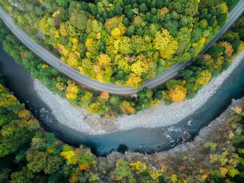 пейзаж, осень, дорога, аэрофотосъемка, река, лес, landscape, autumn, road, aerial photography, river, forest Белая фото превью