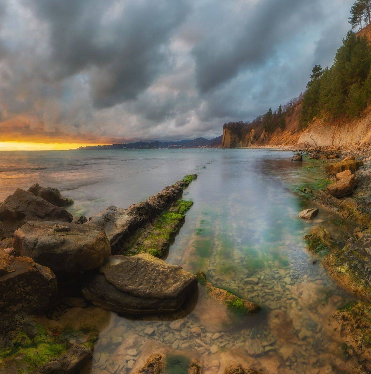 черное море, туапсе, скала киселёва, февраль, вечер, закат, Николай Мысливцев