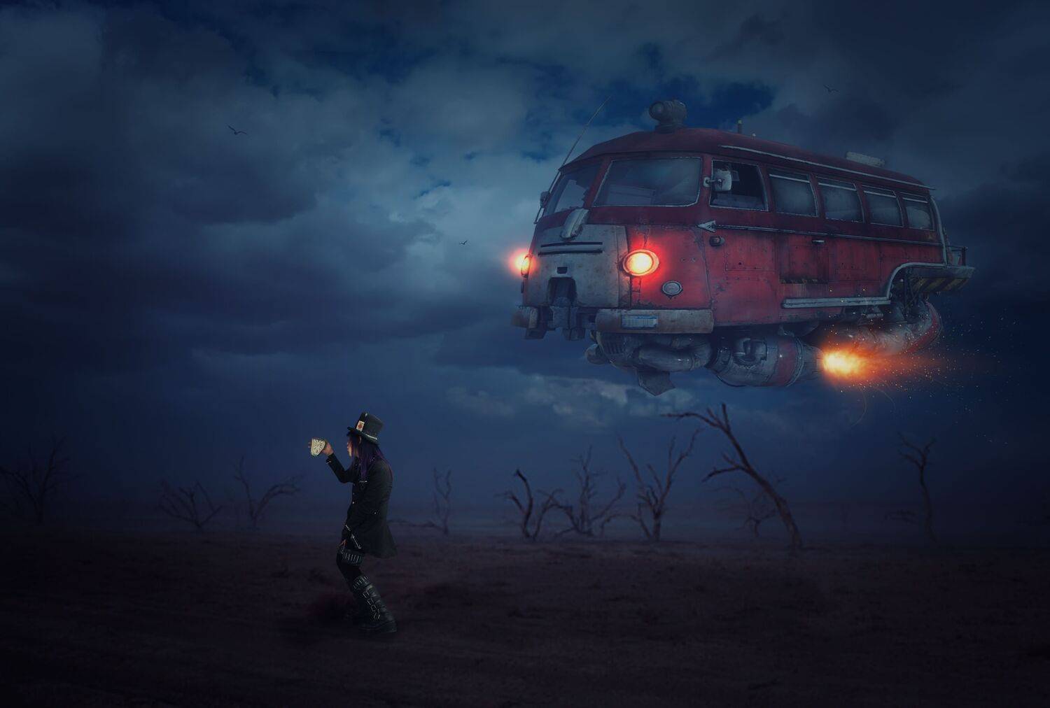 шляпник, автобус, ночь, Sergii Vidov