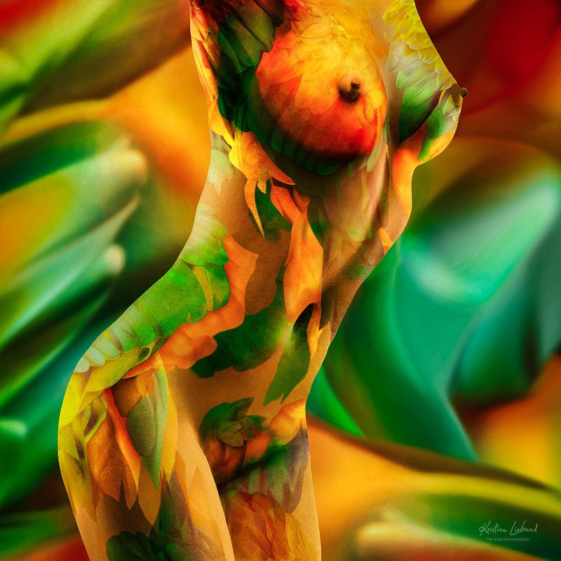 fine nude art, nudes, colors, colorful, paint, paintings, tropical, jungle, girl, nudes, art, bodypaint, body, erotic, beauty, woman, green, orange, naked, breast, female, exotic tropical fine nude art фото превью