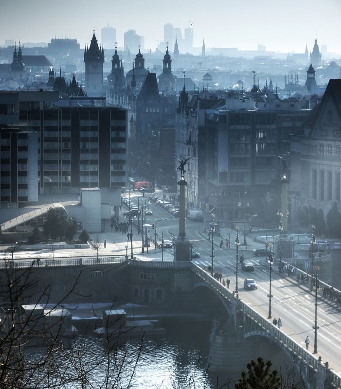 зима, город, прага, дымка Прага зимой. фото превью