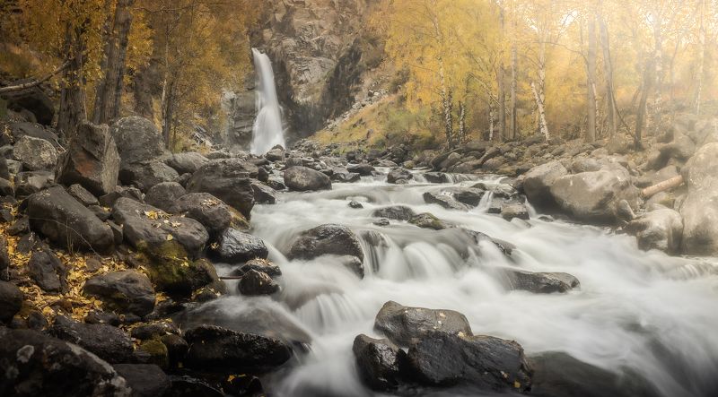 осень, водопад, алтай, утро, вода, река Утро  у водопада Куркуре.. фото превью