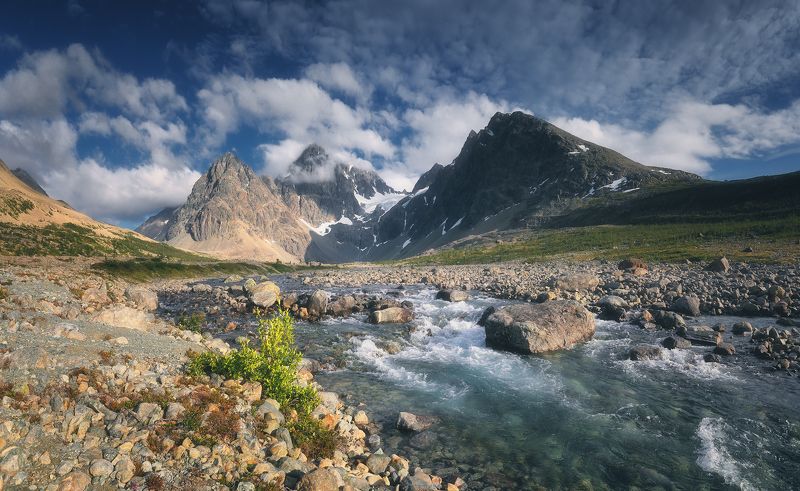 панорама, норвегия, люнген, горы, лето, ручей У ручья фото превью