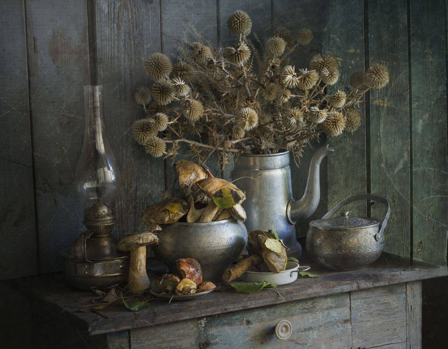 натюрморт, грибы, сухоцвет, Лионелла Зимина