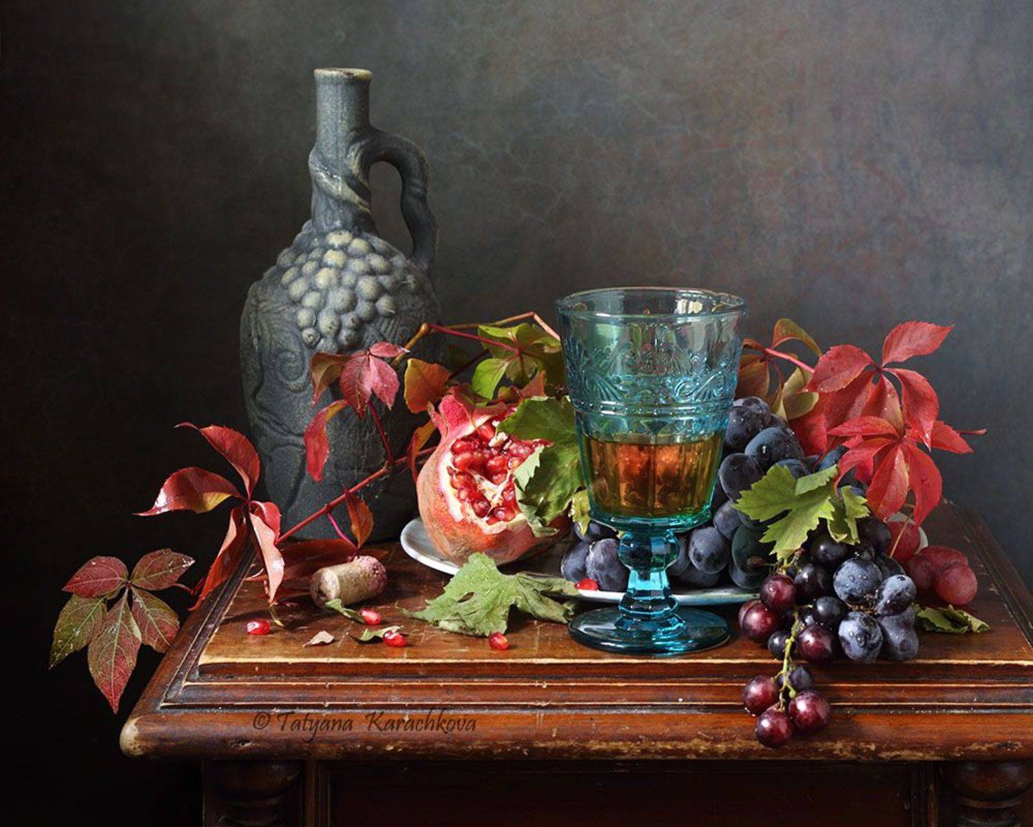 натюрморт, виноград, фужер фрукты, вино, Tatyana Karachkova