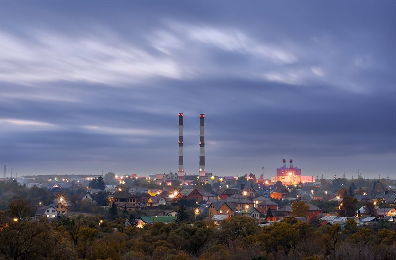 город, здания, пейзаж, вечер, технопейзаж Две башни фото превью