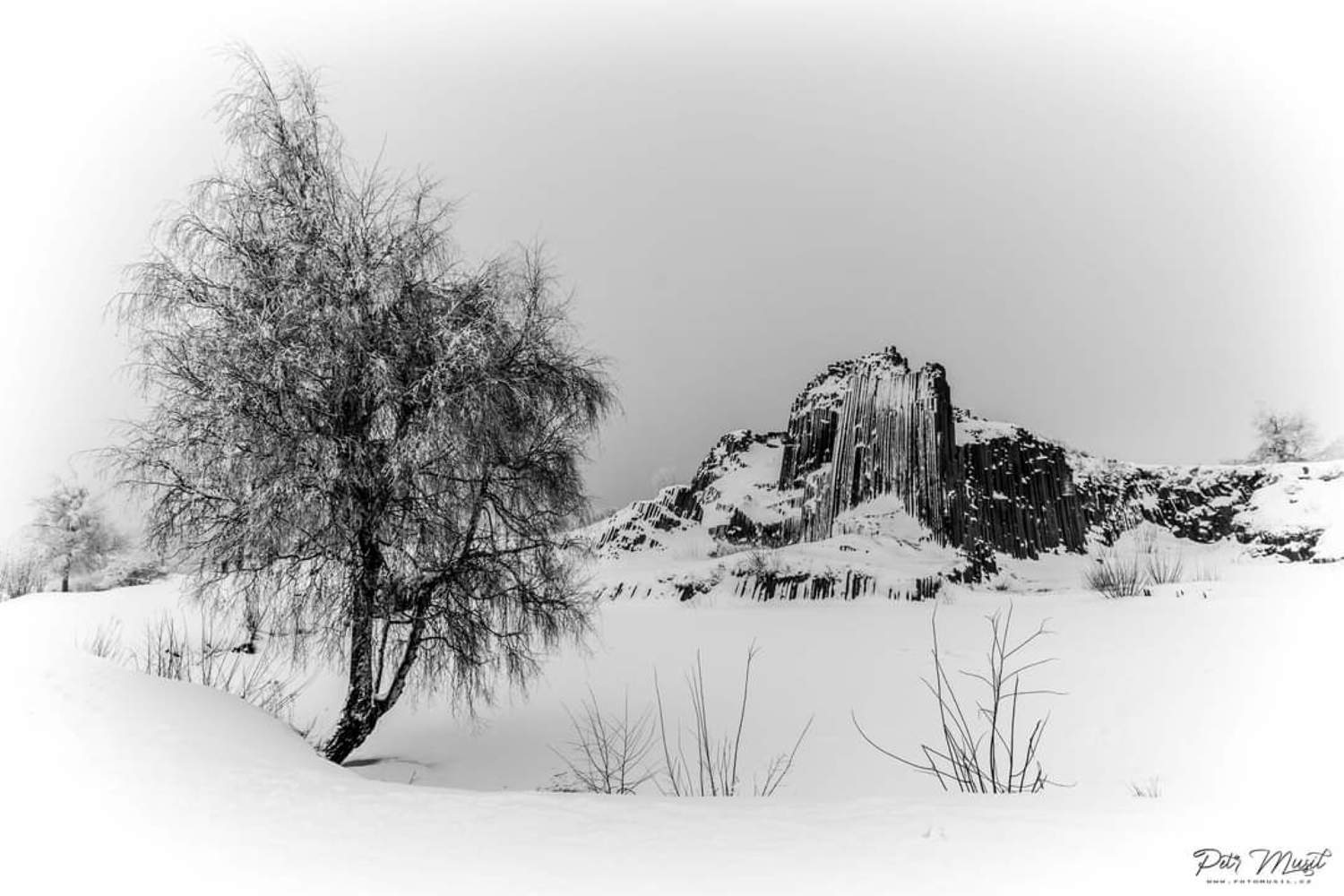 Winter, Snow, rock, Black, White, , Petr Musil