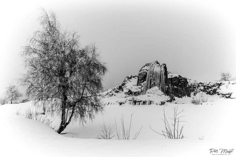 Winter, Snow, rock, Black, White,  Winter in the czech Central highlands фото превью