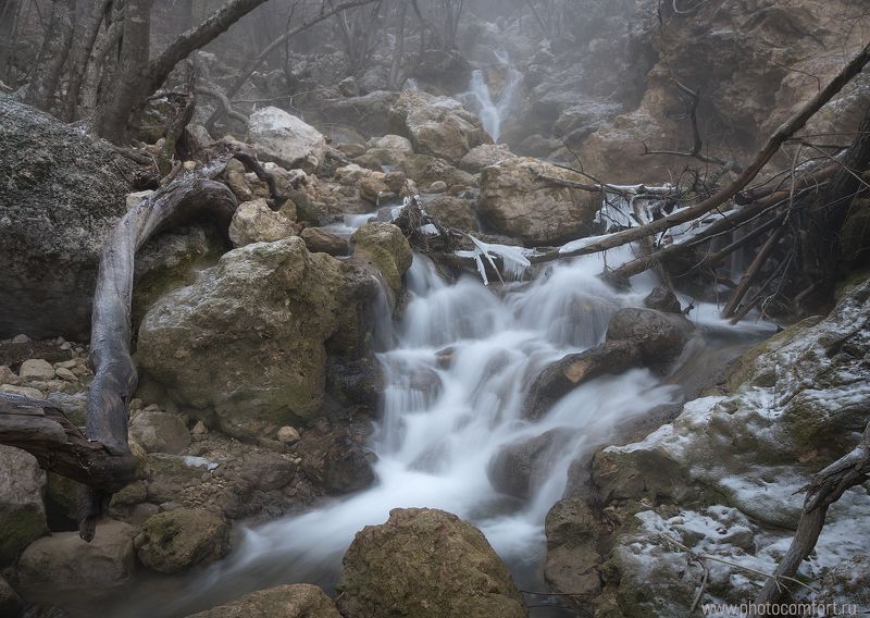 природа, вода, водопад, крым, зима, река, пейзаж, туман, longexposure, nature, waterfall, water, river, mountain, landscape Горная река фото превью