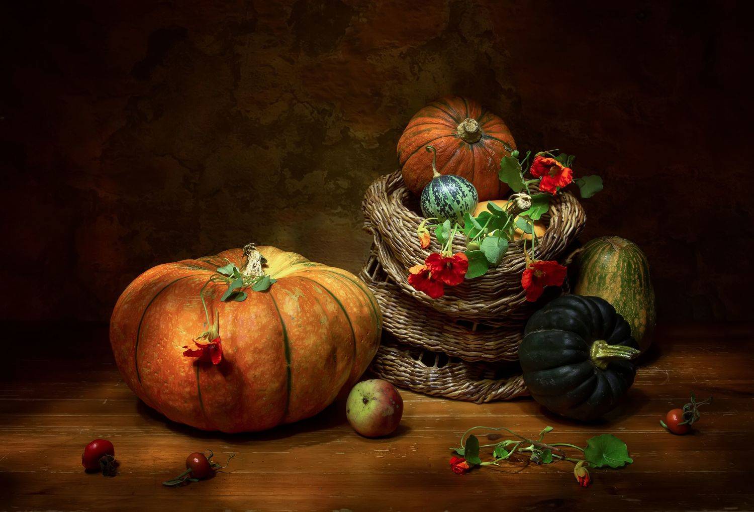 натюрморт, тыква, настурция, Татьяна Феденкова