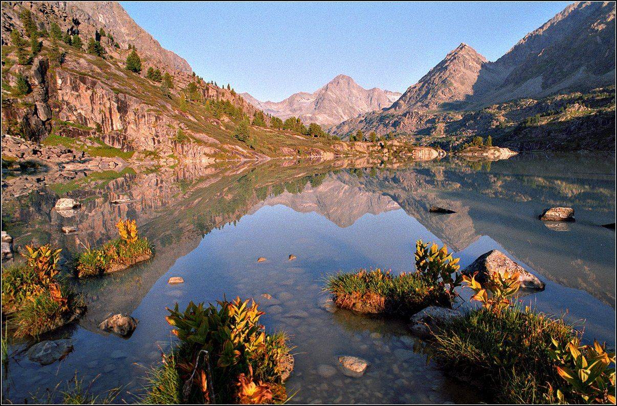 алтай, катунский хр., озеро, отражение, скан с плёнки, 1998г., АНАТОЛИЙ ДОВЫДЕНКО