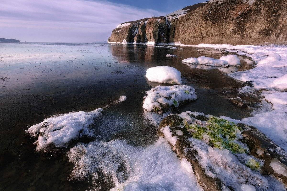 Зима, Камни, Лёд, Море, Скалы, Утро, Андрей Кровлин