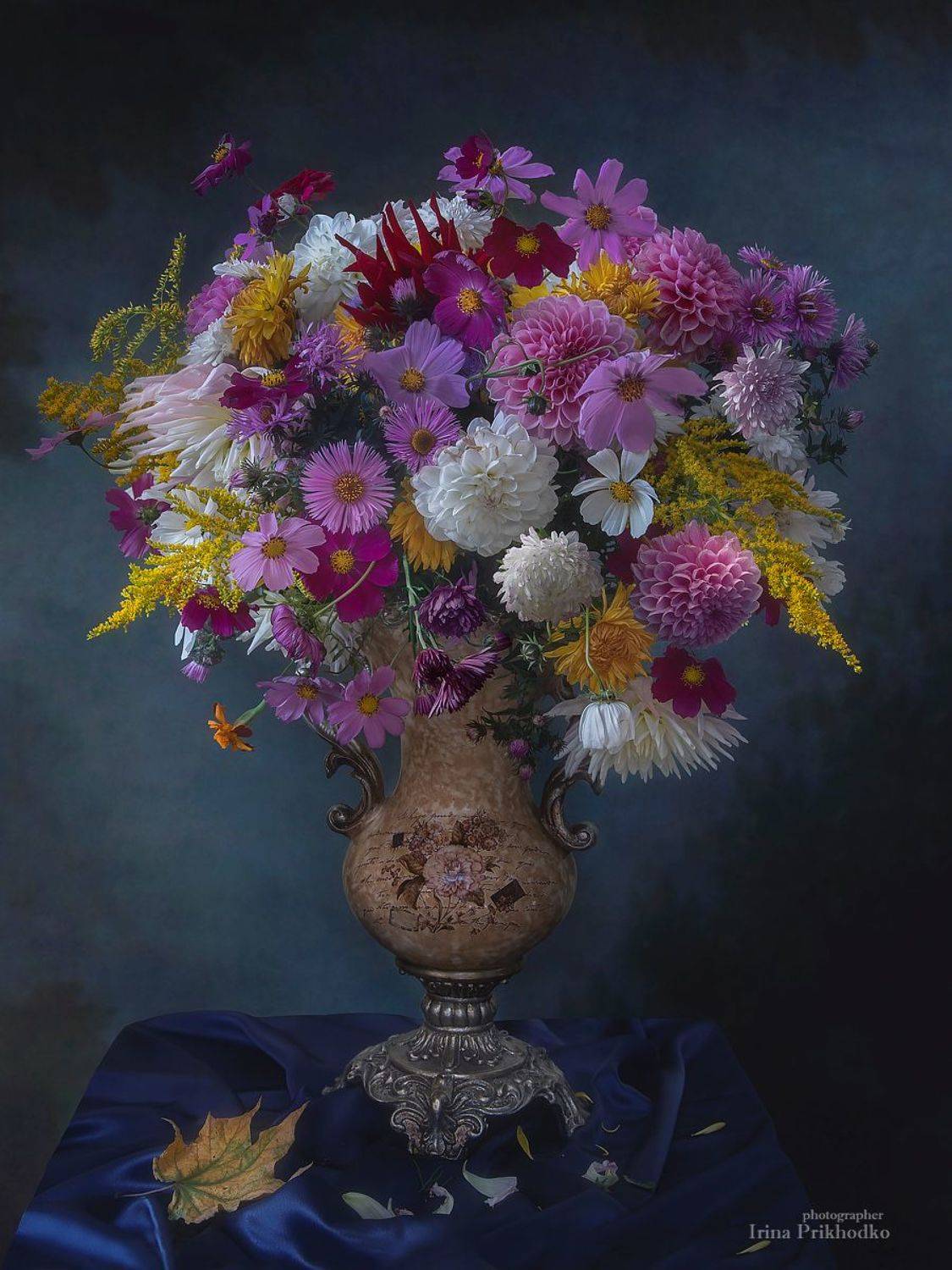 натюрморт, цветы, букеты, осень, садовые, винтажный, Ирина Приходько