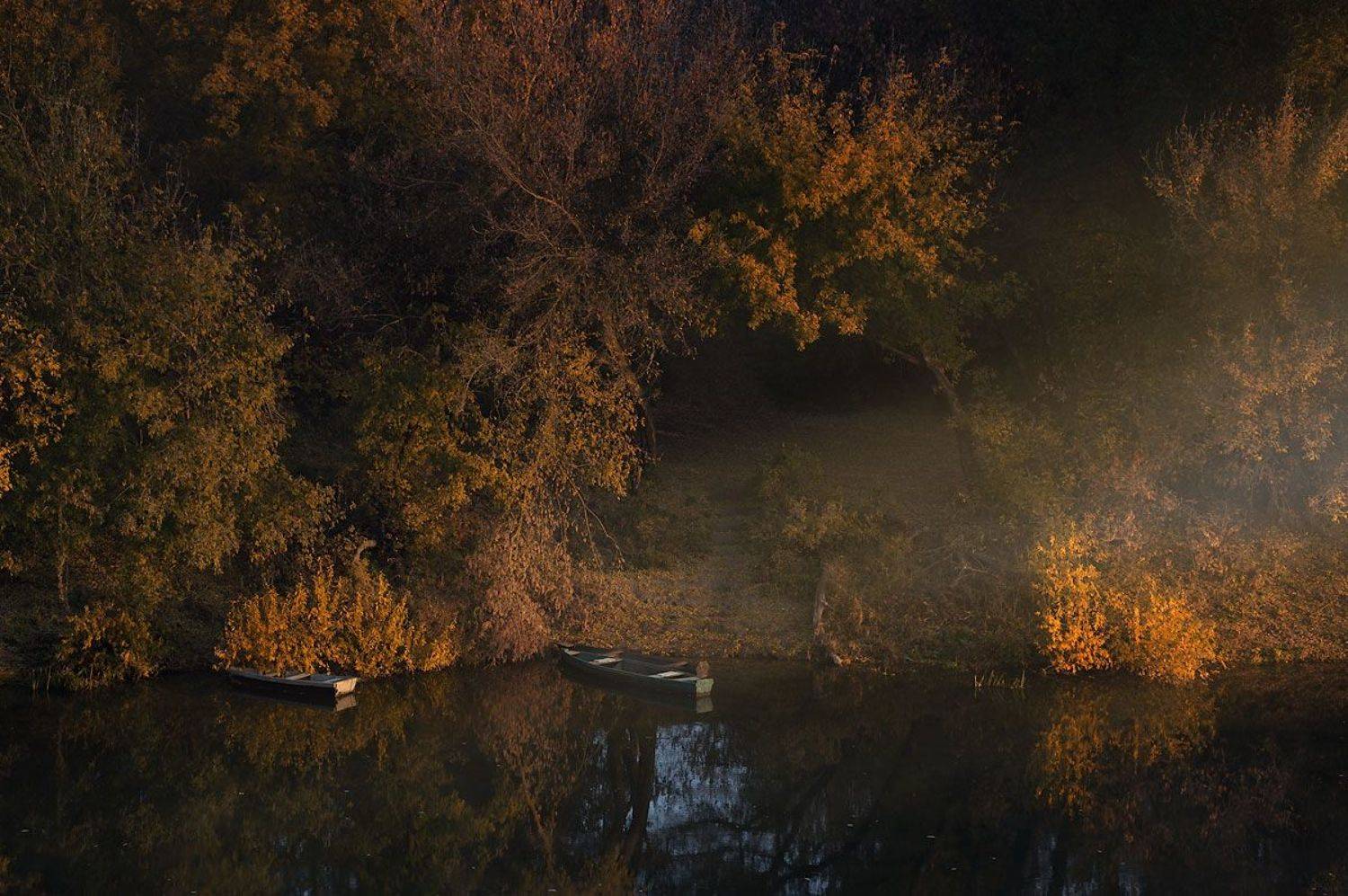 рассвет, осень, лодки, сторожевое, Бычков Денис