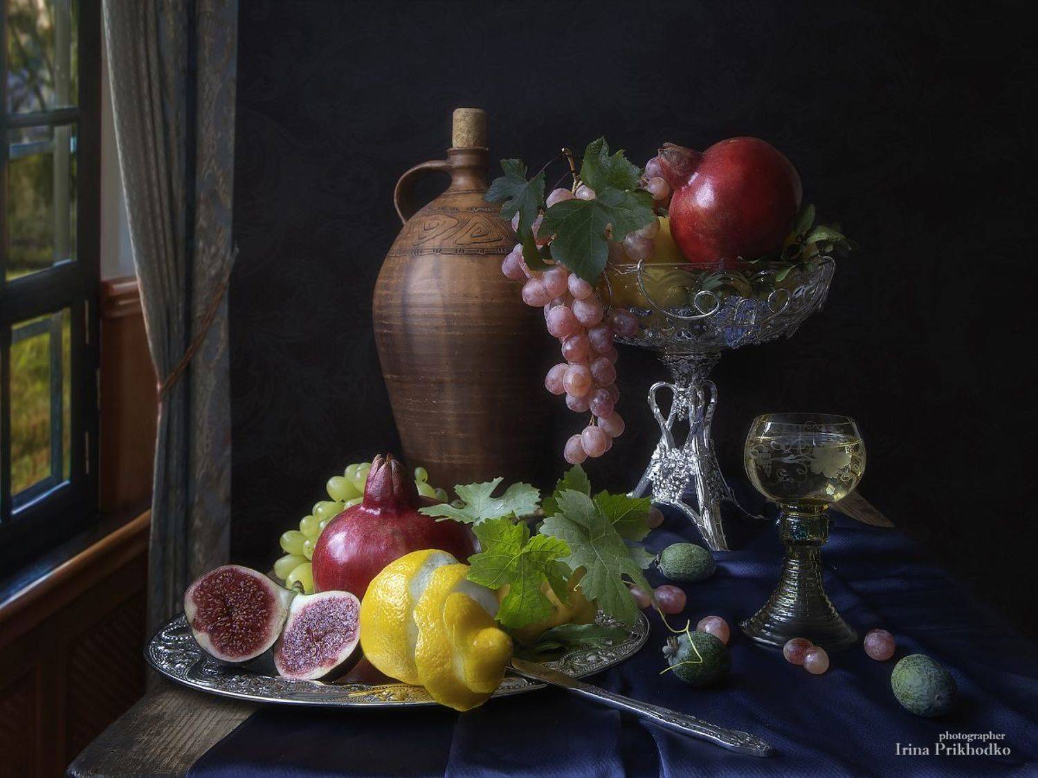 натюрморт, фрукты, вино, винтажный, Ирина Приходько