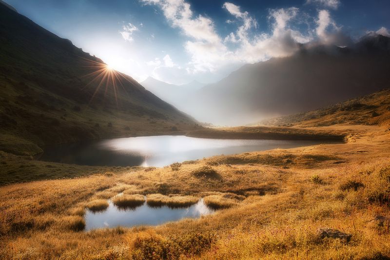 рассвет, озеро, горное озеро, горы, пейзаж, кавказ, осень Из воспоминаний фото превью