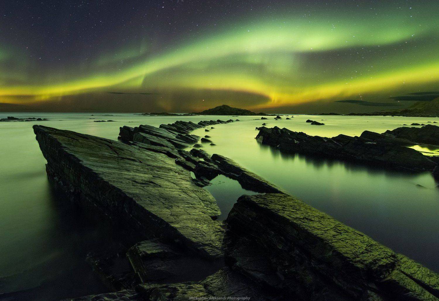 заполярье, рыбачий, кольский, аврора, северное сияние, ночь, звезды, пейзаж, Меркушев Александр