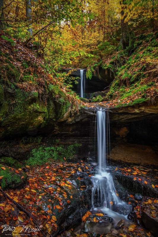 morning, sunrise, fog, fogs, tree, czech, park, rock Waterfall фото превью