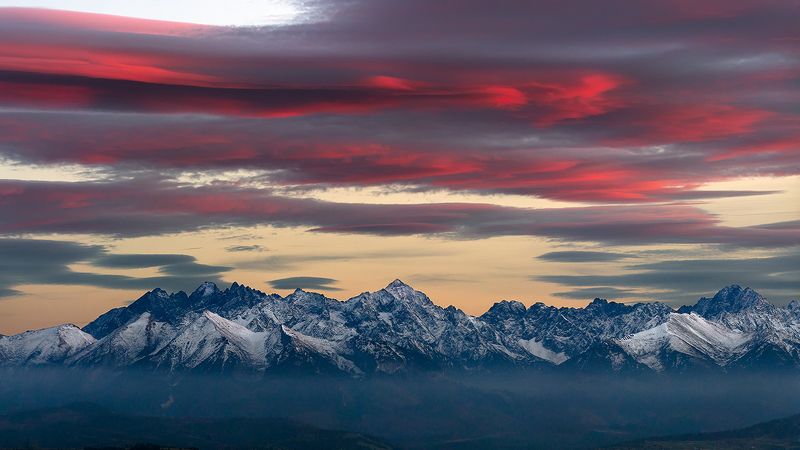 tatry, mountains, tatra, sunset, telephoto, panorama Tatra Mountains фото превью