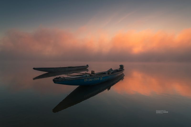 Nice, landscape, water, river, sunrise, clouds, Landscape with boats. фото превью