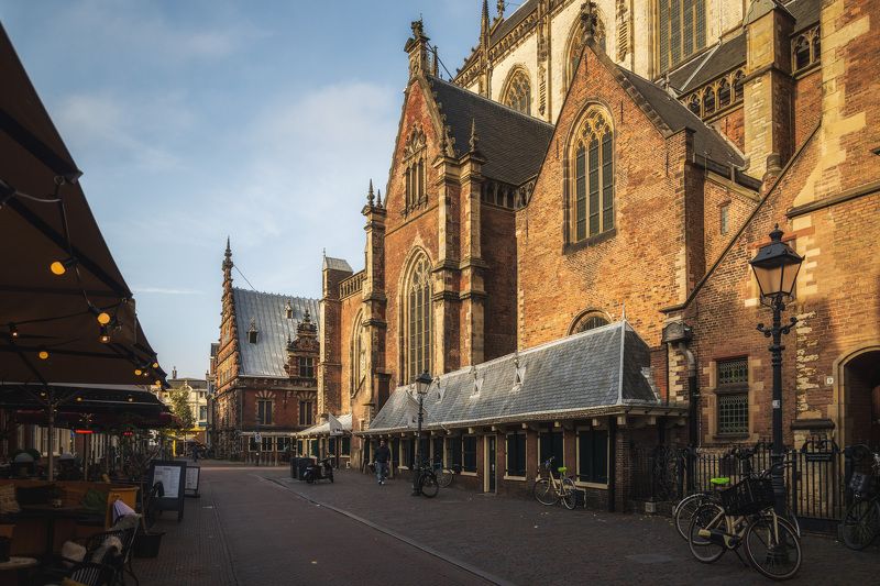 harlem grote cathedral cycling autumn netherlands street church Grote of Sint-Bavokerk. фото превью
