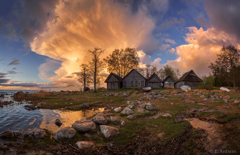 пейзаж, море, эстония, природа Вечер в рыбацкой деревне фото превью