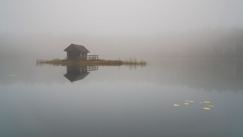 fog, water, mirror, autumn, october, island, house Island фото превью