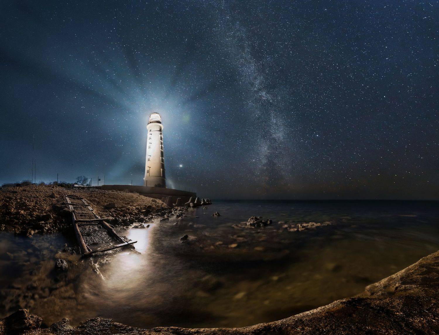 маяк, млечный путь, ночь, пейзаж, Vyacheslav Lozhkin