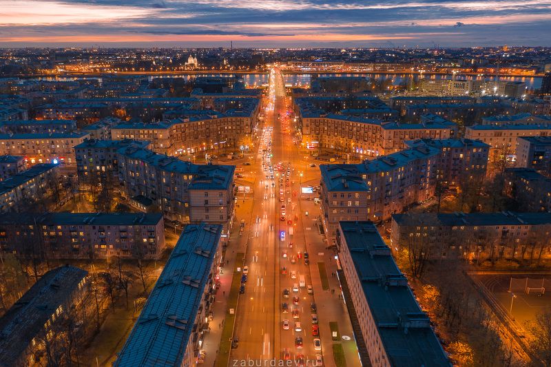 россия, вечер, закат, осень, петербург Заневская площадь фото превью